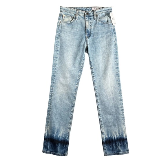 AG Jeans NWT Size 26 Denim Light Wash Straight Leg Tie Dye Hem Womens Pants - Picture 1 of 12
